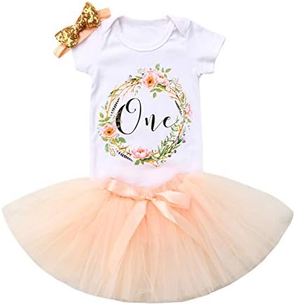 Baby Girls 1st Birthday Tutu Dress Outfit Short Sleeve Unicorn Romper+Lace Skirt+Headband 3Pcs Clothes