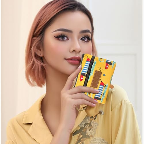 Image of Coin Bag, Waterproof Coin Wallet Small Coin Purse with Zipper and Keyring, Cute Coin Pouch for Women and Girls, Change Purse Mini Storage Bag for Coin, Cards, Lipsticks, Keys (yellow)
