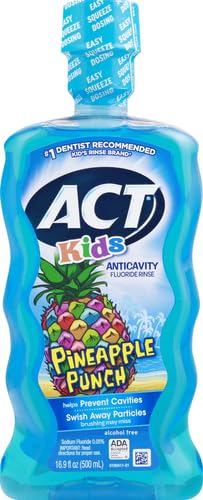 Image of ACT Kids Anticavity Fluoride Rinse Pineapple Punch 16.9 fl. oz. Accurate Dosing Cup, Alcohol Free (Pack of 2)