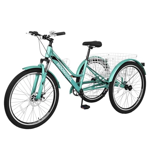 Slsy Adult Mountain Tricycle, 7 Speed Three Wheel Bike, 24/26 Inch Adults Trikes for Seniors with Shopping Basket, Exercise Men's Women's Tricycles
