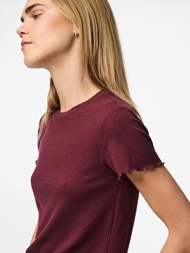 PIECES Pcnicca SS O-Neck Top JRS Noos, Port Tawny, XS