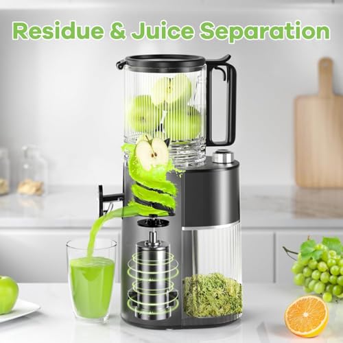 Image of EanOruus Cold Press Juicer, 5.8 inch Wide Feed Chute Juice Extractor Machine with 400W, High Juice Yield, Slow Masticating Juicer for Whole Vegetables & Fruits, Black Gray