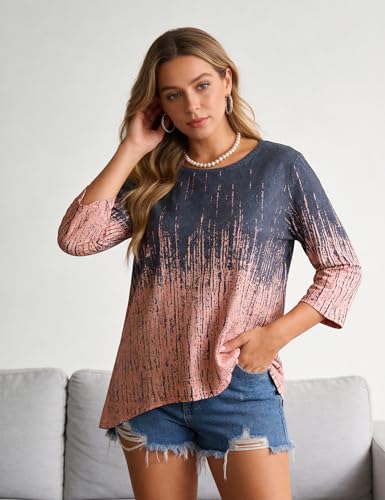 Totatuit Womens Tops Shirts for Women Dressy Casual Tunic Tops for Women Loose Fit Dressy 3/4 Sleeve Grey Pink M — view 3
