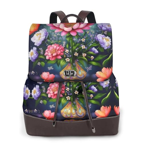Sac à dos en cuir femme noir motif floral voyage chic quotidien