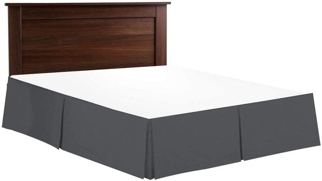 Luxury 650 Thread Count Egyptian Cotton Classic Tailored Pleated Style Dust Ruffled Bed Skirt Three Side Coverage Grey Full XL (54" x 80"+ 26" inch Drop)