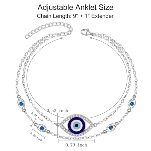 Image of Evil Eye Anklet Sterling Silver Infinity Lotus Flower Evil Eye Anklets for Women Ankle Bracelets Turkish Blue Eyes Protection Chain Jewelry