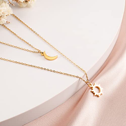 SUNSH sol y la luna collar para las mujeres adolescentes niñas mamá hija collar de la mejor amiga collares Bessties conjunto de la hermana de la joyería BFF regalos de la amistad para su 2PCS Oro