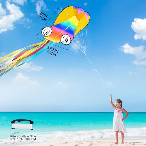 SYNCFUN Large Kite in The Rainbow Octopus– Easy-Fly Design for Kids and Adults with 328ft Line, Giant Beach Kites for Outdoor Fun and Activities