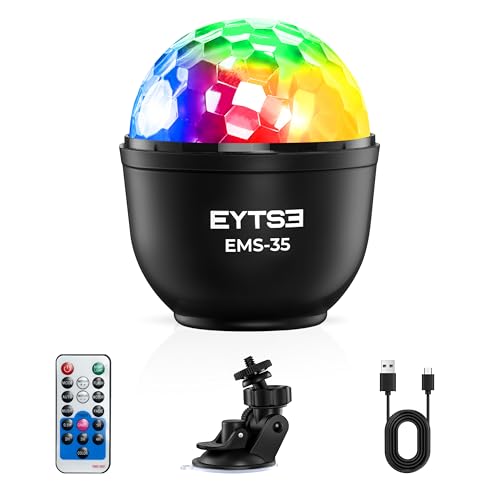 EYTSE Mini Disco Ball Lights for Party, Rechargeable Sound Activated Night Light DJ Lighting with Remote Control, Portable Battery Operated 7 Modes RGB Strobe Lamp for Home Parties Birthday (1-Pack)