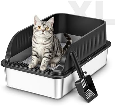 Arenero Gato Acero Inoxidable, Caja de Arenero para Gatos Grandes...