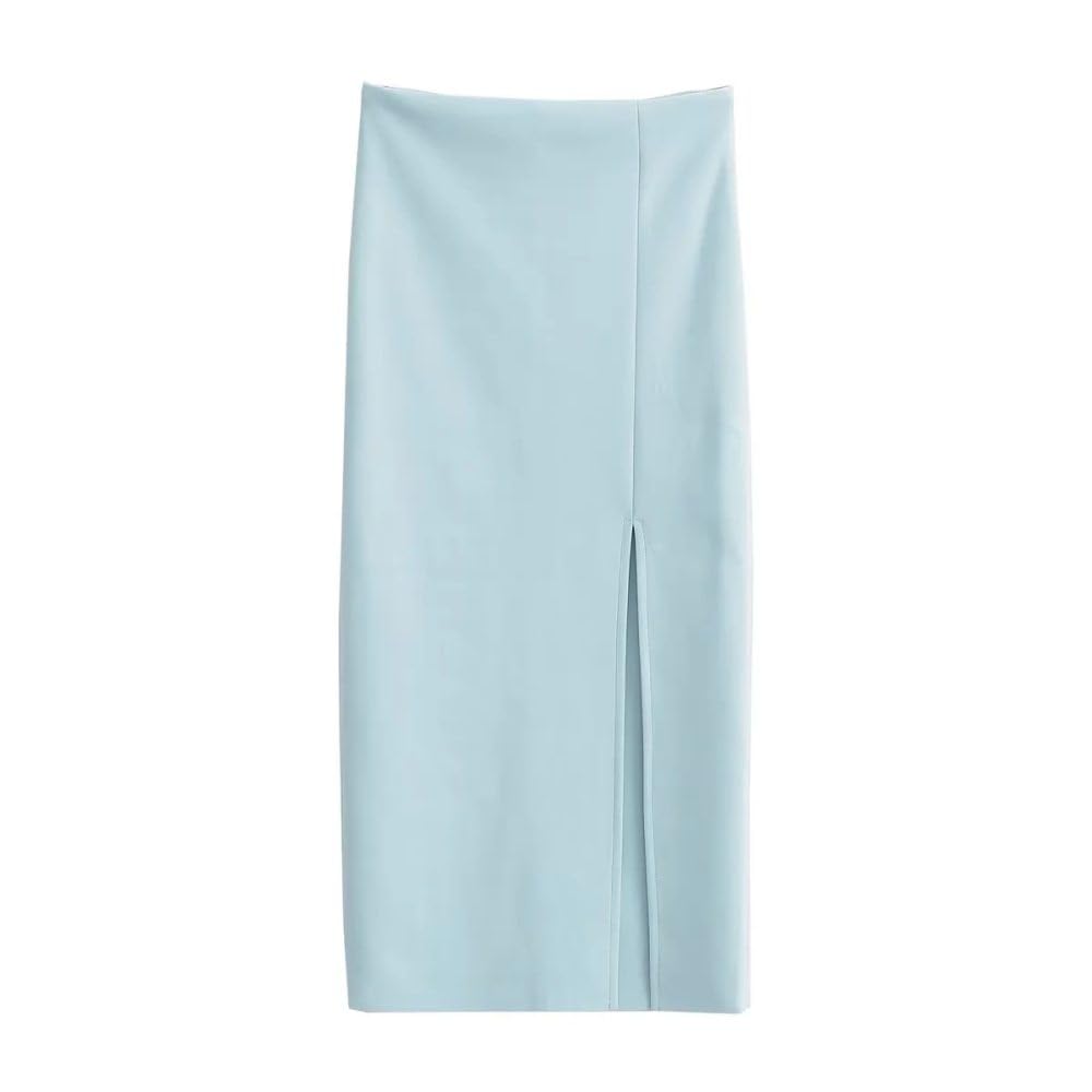 Gonne da Donna,Gonna Midi con Spacco Laterale Sexy da Donna Blu Gonna A Vita Alta Sottile con Fianchi Avvolti con Cerniera Tinta Unita A-Line Elegante Ufficio da Lavoro Gonne Lunghe per Ragazze Sign