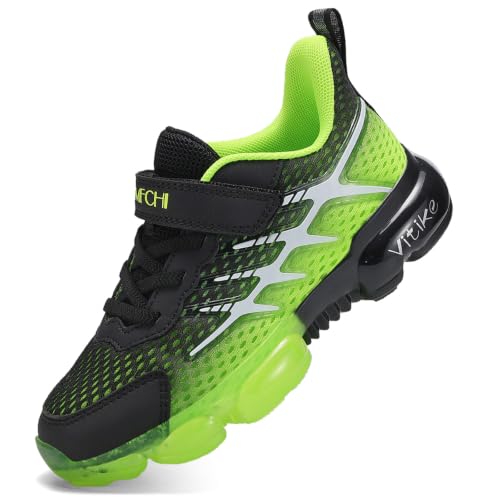 JMFCHI Kinder Sneakers Jungen Turnschuhe Sportschuhe Mädchen Laufschuhe Mesh Atmungsaktiv Freizeit Hallenschuhe Schwarz Grün gr 40
