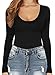 MANGOPOP Women's Scoop Neck Long Sleeve Bodysuit Romper Jumpsuit (A02 Black, Medium)