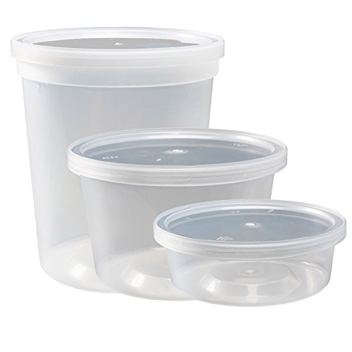 DuraHome Food Storage Containers with Lids 8oz, 16oz, 32oz Freezer Deli Cups Combo Pack, 70 Sets BPA-Free Leakproof Round Clear Takeout Container Meal Prep Microwavable (70 Sets - Mixed sizes)