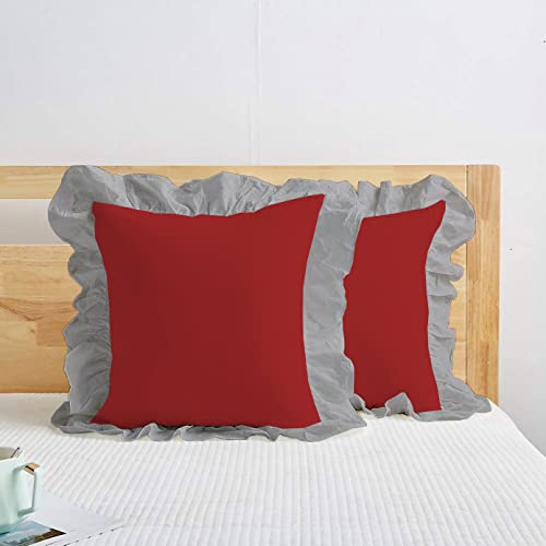 Image of YRM Bedding's Ruffle Beautiful Cushion Cover | Super Soft Elegant Premium Microfiber Frill Cushion Cover Set of 2 (16 inchx16 inch Inches) (Burgundy /Silver Grey)