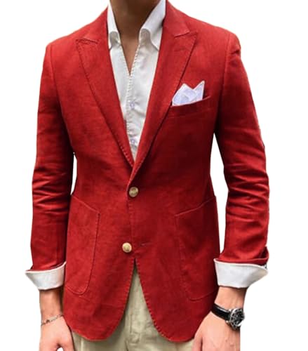 VENNYNG Men's Linen Blazer Jacket Two Gold Buttons Beach Wedding Casual Solid Colored Single Breasted Sport Jacket