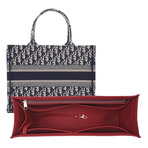 LOUKAYCCI Organizador de bolsa para Dior Book Tote – Bolsa grande com vários bolsos (vinho, pequeno)