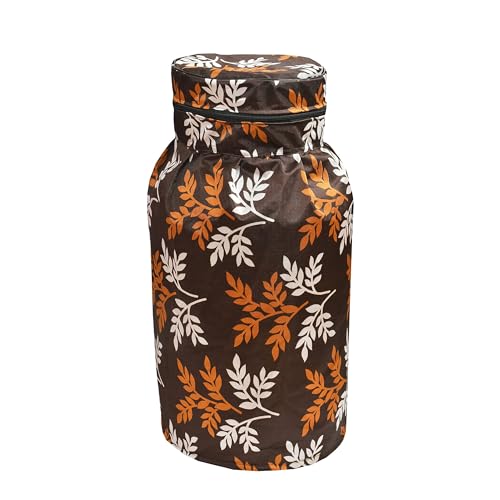 Image of Woah Cotton DustProof and Dustproof LPG Gas Cylinder Cover| Top Design Stain| Dust| DustProof PVC LPG Gas Cylinder Cover, Polyester Gas Tank Cover Fits StandardG (Pack of 2, Brown Leaf)