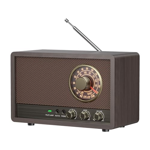 LEOTEC AM FM Radio,Retro Wood Table Radio,Portable Bluetooth Speaker Plug in Wall,Best Reception with AUX,Headphone Jack,Great for Home,Outdoor,Brown