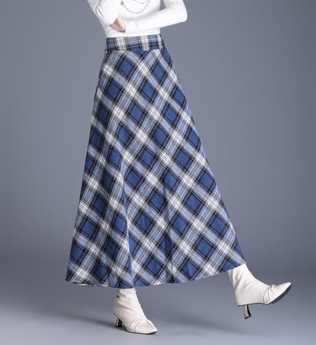 Women's Vintage High Waist Plaid Wool Skirt A-line Elegant Long Skirt Fall/Winter Midi Skirt4