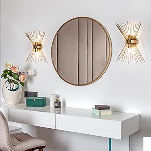 Viluxy mid century wall sconces antique brass brush paint finish bedside wall sconce lighting fixture with starburst shade for bedroom hallway entryway passway bathroom vanity 2 pack  urban country home decor
