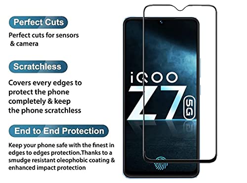 Image of ZARALA Tempered Glass Screen Protector Compatible for IQOO Z7 5G (Black) with Edge to Edge Coverage and Easy Installation kit IQOO Z7 5G
