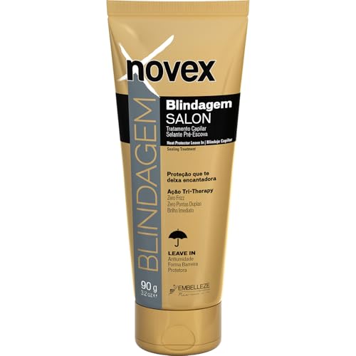 Novex Tratamiento Capilar Protector Térmico Salon Blindagem Sin Enjuague, Acondiciona y Ayuda a Proteger Contra la Humedad Excesiva, Adecuado para Cabello Dañado, Teñido o Tratado Químicamente 90 g
