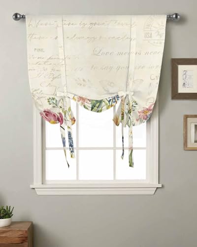 Colorful Flowers Tie Up Curtains for Windows 63 Inch Length Balloon Curtains Kitchen Adjustable Balloon Window Shade Spring Botanical Wild Florals Herbs Tie Up Valance Bathroom Curtain Window 42