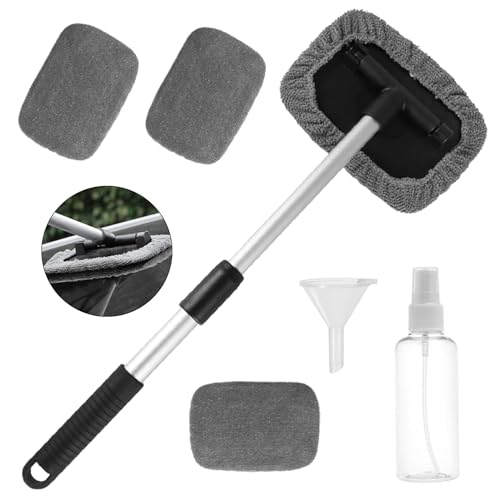 ZIGefofo Scheibenreiniger Auto Innen Teleskop mit 4 Mikrofaserpads für Windschutzscheiben Reiniger Werkzeug Reinigungswerkzeug Microfaser Autoscheiben Innenreiniger Fensterreiniger mit Teleskopstiel