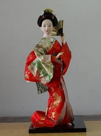 30cm Japanese Geisha Silk furnishings Kimono Kabuki Doll Ladies Decor furnishings Japanese Silk Handicraft Decoration Figure (Pure White,30cm)