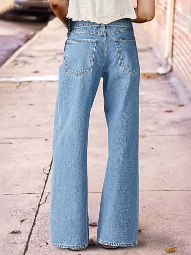 Flamingals Straight Leg Jeans for Women Mid Rise Casual Wash Floral Embroidery Denim Pants2