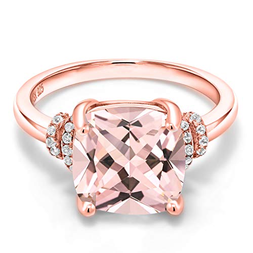 Gem Stone King 18K Rose Gold Plated Silver Gemstone Birthstone Ring For Women | Cushion 10MM | Wedding Anniversary Engagement Promise Ring | Available In Size 5, 6, 7, 8, 9