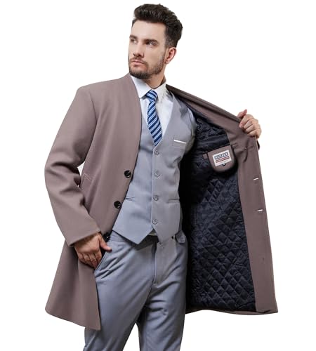 Image of WULFUL Men Wool Trench Coat Slim Fit Winter Coat