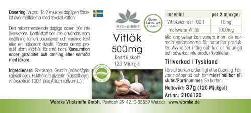 Knoblauch 500 mg - 120 Softgels für 2 Monate - Allium sativum | HERBADIREKT by Warnke Vitalstoffe - Deutsche Apothekenqualität