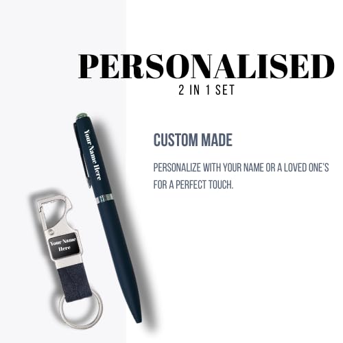 Image of Personalized Metal Ball Pen & Keychain Gift Combo 2 in 1 For Brother-Sister Special Occasion Corporate Gifting (Blue)