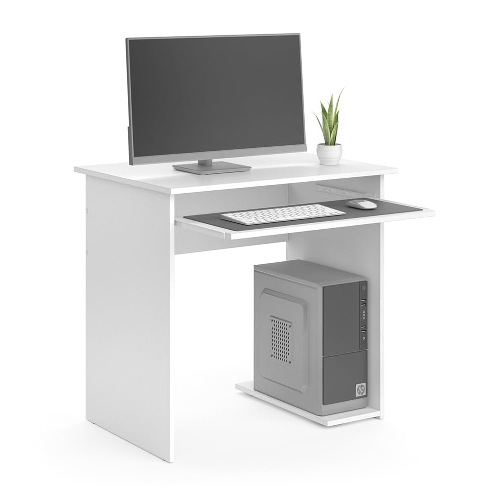 Vicco Scrivania Nick, Bianco, 80 x 58 cm | con ripiano estraibile per tastiera e supporto per unità di sistema