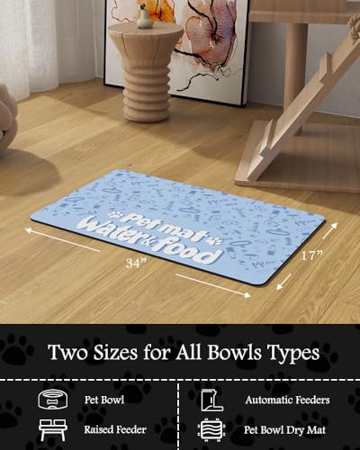 Image of Pet Feeding Mat-Absorbent Dog Mat for Food and Water Bowl-No Stains Quick Dry Water Dispenser Mat-Dog Accessories Pet Supplies-Bowl for Messy Drinkers（PAW,17 inchx34 inch
