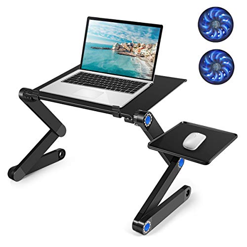 Laptop Table, Adjustable Laptop Bed Table, Laptop Computer Stand, Portable Laptop Workstation Notebook Stand Reading Holder with 2 CPU Cooling Fans and Mouse Pad in Couch Bed Sofa Office