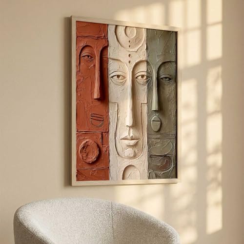 Image of kotart Relief Face Wall Art - Modern Abstract Portrait Sculpture,| Aesthetic Paintings With Frame For Living Room Bed Room Hotel Wall Decor Digital Reprint (14X20 inch)