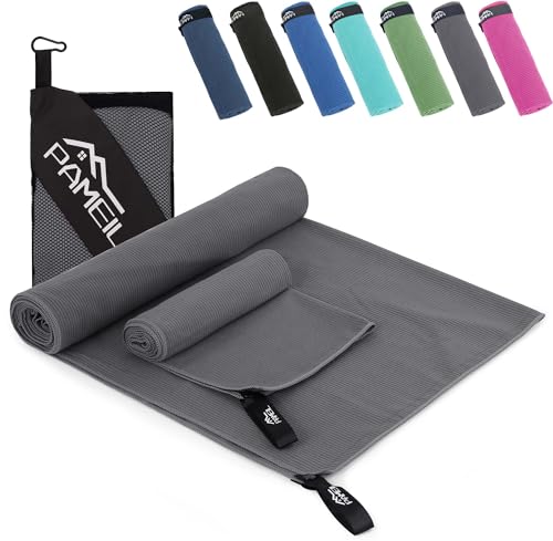 Pameil Mikrofaser Handtuch 2er Set-(160x80cm Groß Badetuch+80x40cm Klein Handtüch), Kompakt & Schnelltrocknend Microfaser Handtücher- das Sporthandtuch,Reisehandtuch, Strandhandtuch