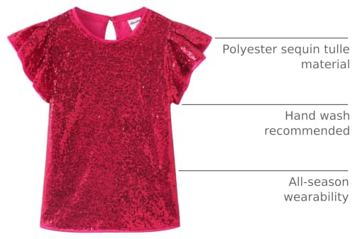 Image of Noomelfish Girls Short Sleeve Sequin Shirts Party Glitter Sparkly Tops Blouse (5-12 Years)