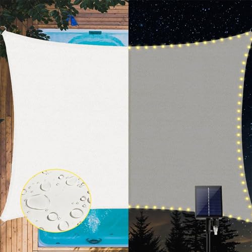 MeetYr Life LED Shade Sail Waterproof 6.5x10FT Built-in LED String Light All-in-One Shade Sail with 98% UV Protection for Patio, Deck, Garden（White）