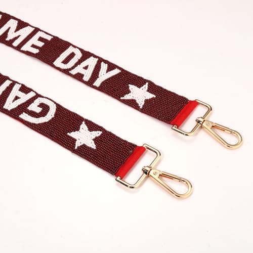 Image of Game Day Purse Straps Replacement Beaded Purse Strap Wide Crossbody Bag Straps Stadium Football Clear Bag Straps Accessories (Burgundy White)