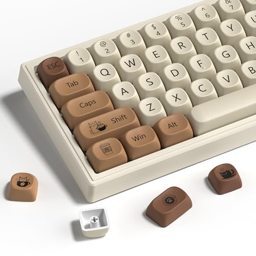 Image of dagaladoo PBT Keyboard Keycaps, White /Brown MOA keycaps,Coffee Cat
