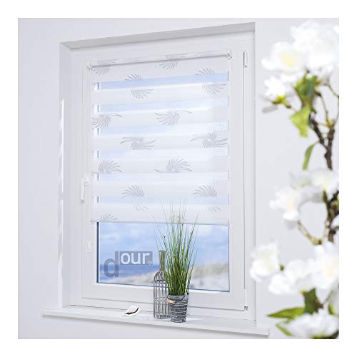 ourdeco® Doppel-Rollo, Duo Rollo Klemmfix / 80 x 150 cm mit Druckmotiv Aster / lichtdurchlässig, Blickdicht / Klemmen, Montage ohne zu Bohren Cover