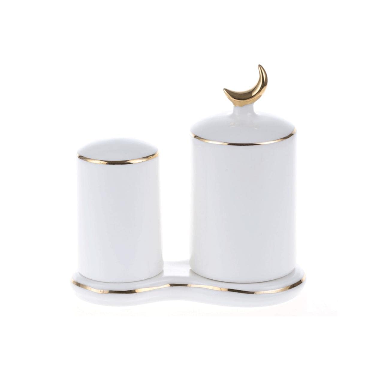 Hermoso soporte de cerámica para palillos de dientes con tapa, contenedor de palillos de dientes de doble barril, práctico dispensador de palillos de dientes