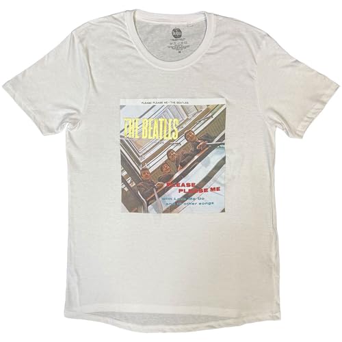 Standard Unisex Sizing The Beatles T Shirt Please Please Me Oro Foil Logo Nuovo Ufficiale Uomo Bianca Size S