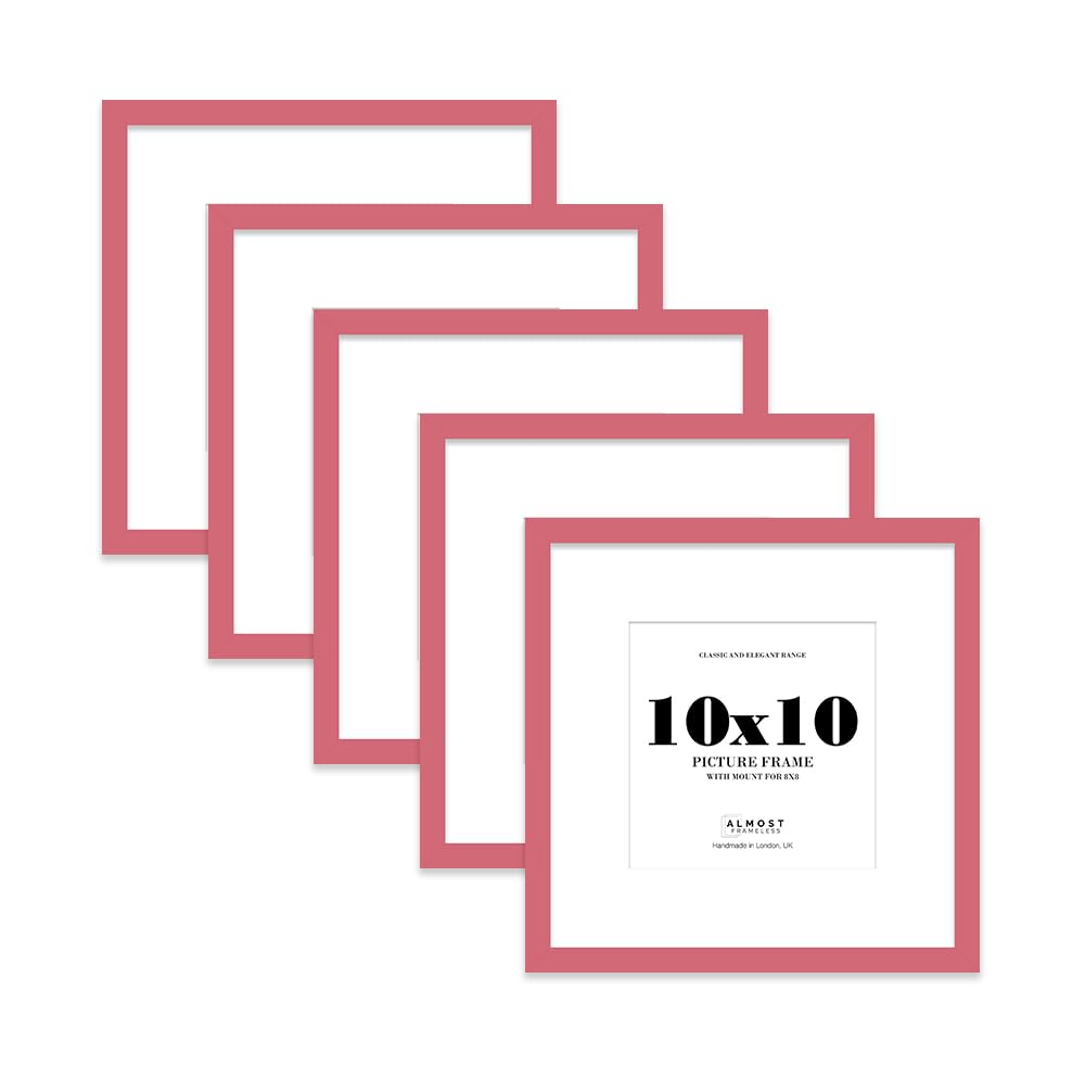 10x10 Pink Picture Frame with Mount for 8x8 Photos, Prints - Modern Square Wall Frame, Set of 5