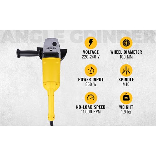 Image of DEWALT DW801-IN, 850W, 4'' (100mm) Heavy Duty Angle Grinder Engineered For Heavy Duty Applications with Spindle Lock and Toggle switch, 2 Year Warranty (SIDE HANDLE INCLUDED)