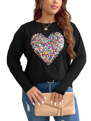 OYOANGLE Women's Plus Size Sequin Heart Tee...